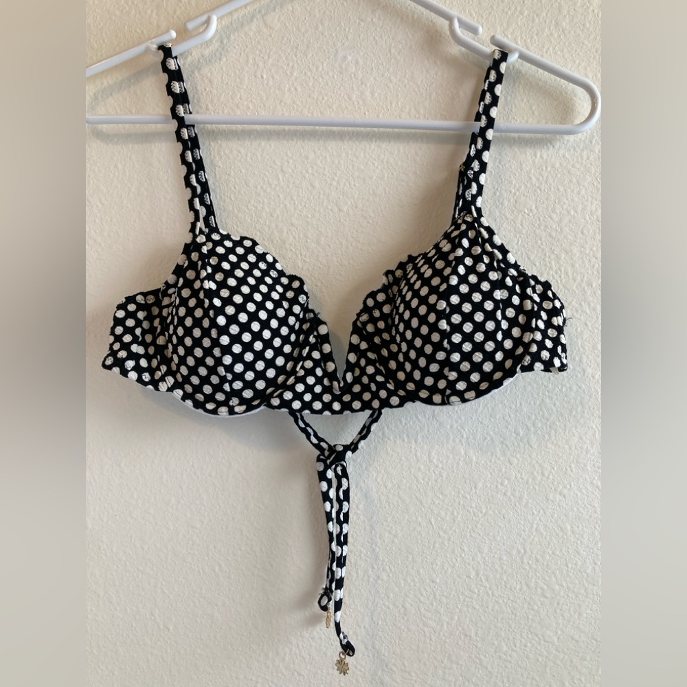 Jessica Simpson Black White Polka Dot Bikini Set Size S Scalloped Swim - Picture 2 of 13